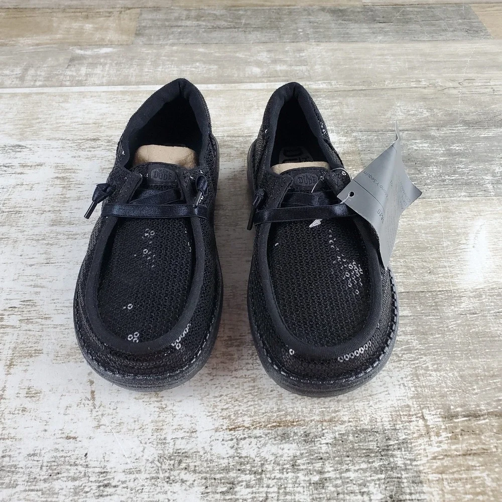 Hey Dude Wendy Funk Mono Sequin Kids Loafer Shoes Sz 13 C13 Black Round Toe